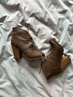 Anva Western Lace Up Ankle Boots Block Heel Brown Size 52 Casual